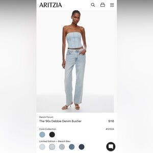 Aritzia Denim Forum 90’s Debbie Denim Bustier Brand New with Tags